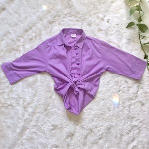 1970s Lavender Half SleeveTie-Front Button Down